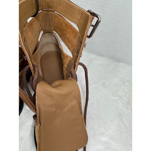 Chloe Rylee Brown Leather and Suede Booties Women's Size EU 36.5 Lace Up Cutout - Picture 10 of 16